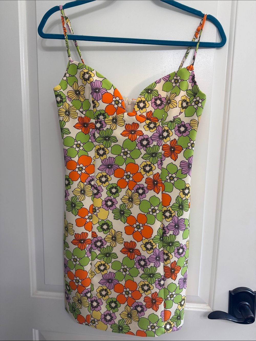 Zara Floral Spaghetti-Strap Mini Dress in Orange, Green & Purple